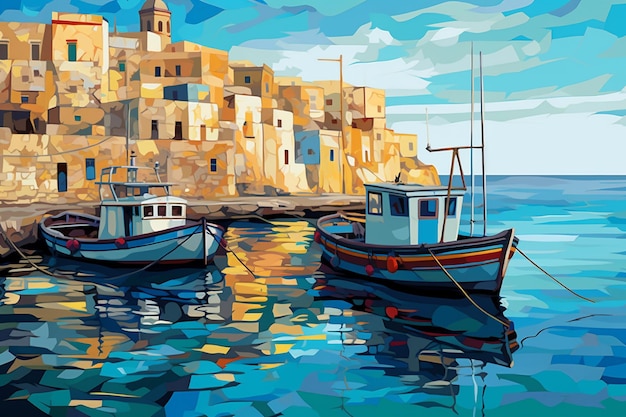 An Impressionist Travel Quaint Coastal Town in the Mediterranean