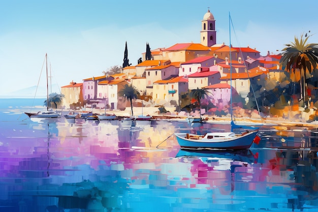 An Impressionist Travel Quaint Coastal Town in the Mediterranean