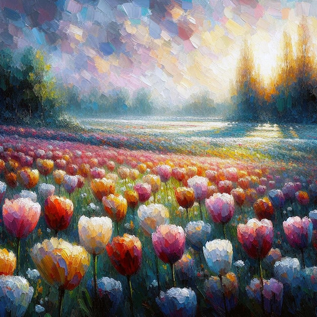 Photo impressionistic blooms a colorful field of tulips