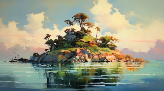 Impressionistic Oil Illustration Of Islet