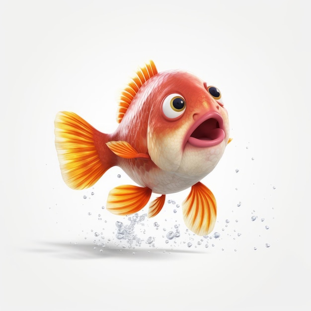 픽사 스타일의 화가 난 은 물고기의 인상적인 3D 렌더링