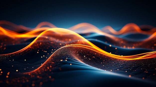 An impressive 3D rendering that features a dynamic wave abstract background. Network and big data concept.