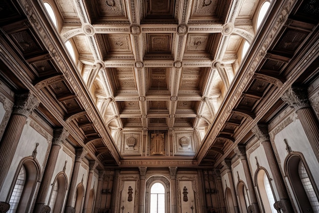 Foto impressionante soffitto a cassettoni in una chiesa storica creato con l'ia generativa