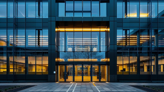 Впечатляющий стеклянный и стальной фасад современного офисного здания