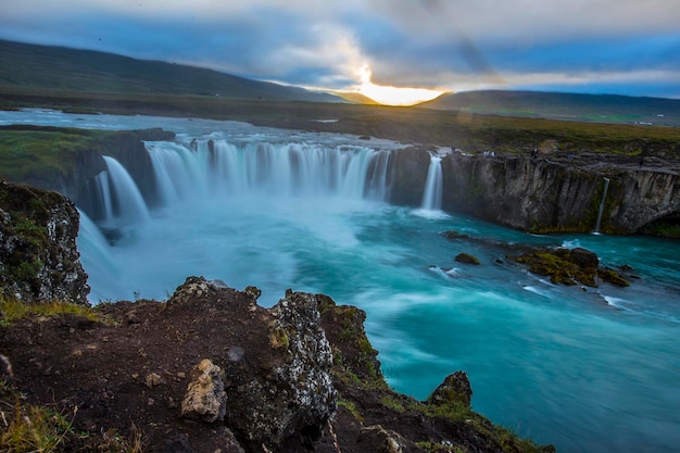 The impressive Godafoss waterfall from below Iceland