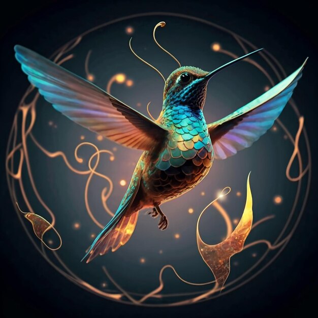 Photo impressive hummingbird of translucent light flying in sidereal space