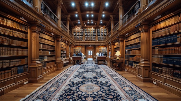 Photo impressive law firm library filled with legal minds at work stately bookshelves and focused