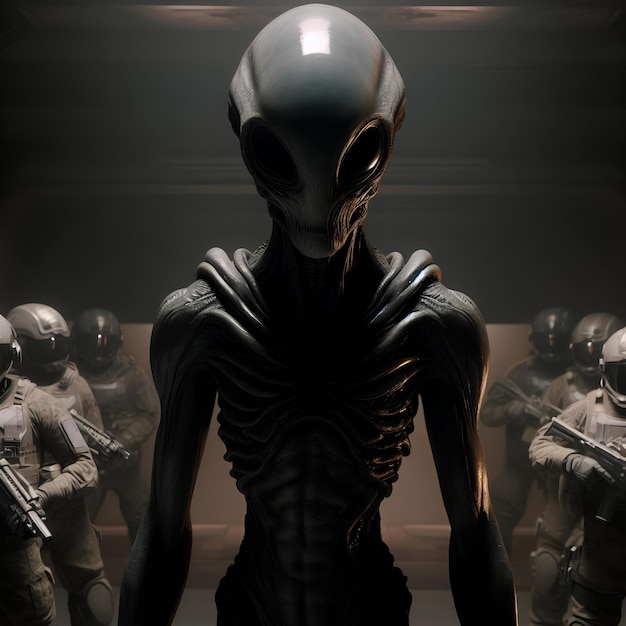 Impressive and shocking Alien escorted by military to present himself to humanity