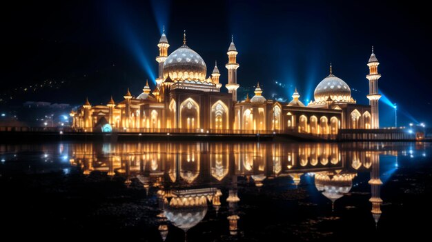 写真 夜に照らされた宗教的な寺院の印象的な景色