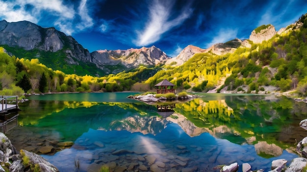 Impressively beautiful mountain lake shiroka polyana in rodopi mountain bulgaria