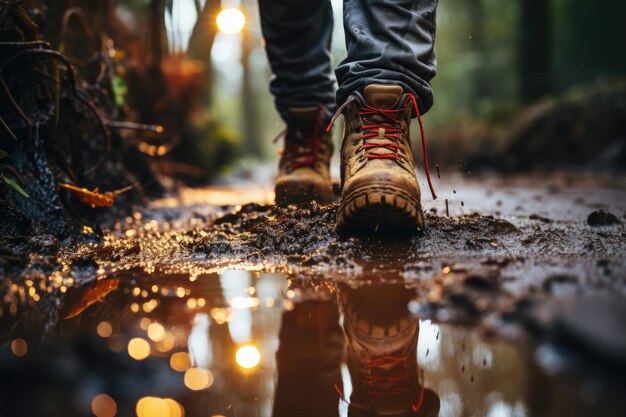 Imprint of the shoe on mud with copy space