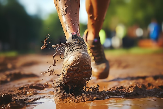 Imprint of the shoe on mud with copy space