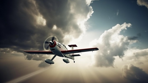 写真 曇り空の中、軽スポーツ機が曲技飛行の技を披露している ジェネレーティブ ai