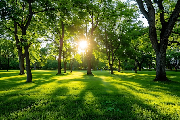 Фото В летнем парке рядом с зелеными деревьями