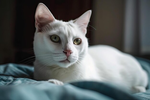 In bed met een witte kat