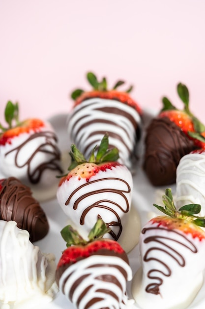 In chocolade gedompelde aardbeien