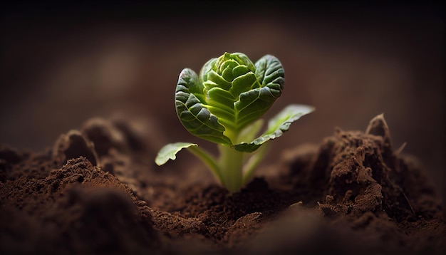 In de bodem ontspruit een koolspruit door AI gegenereerd