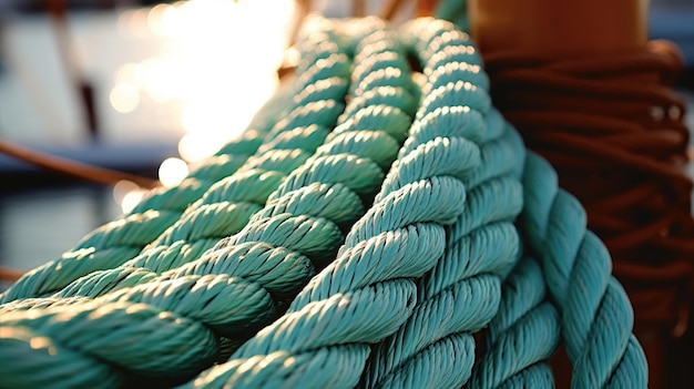 In de buurt van de zeilboot wacht een touw op zijn nautische doel