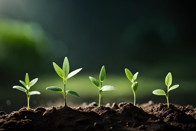 In de grond groeien vier jonge plantjes met links het woord zaailingen.