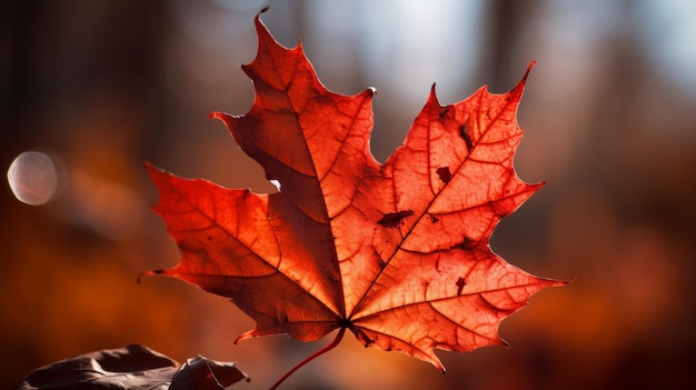 In de herfst wordt een rood blad getoond.