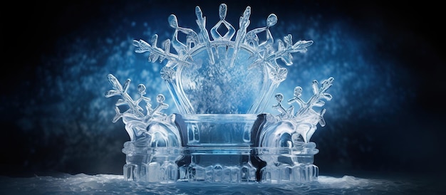 Foto in de ijszaal staat een ijs troon gemaakt van ijs met een prachtige paarse generative ai