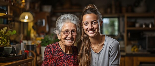 In de kamer een oudere vrouw en haar verzorger