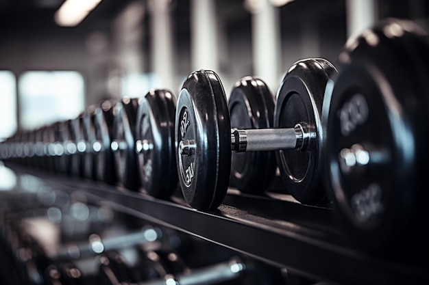 In de sportschool bieden rijen halters mogelijkheden voor krachttraining