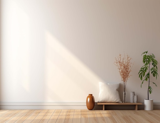 in de woonkamer minimale interieur witte muur met kopieerruimte