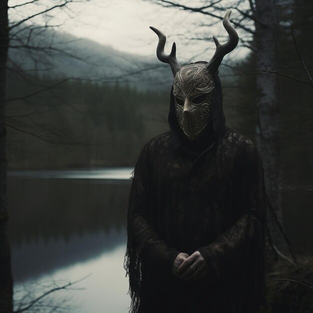 Foto in demon hoorns een donkere weerspiegeling in de noorse natuur