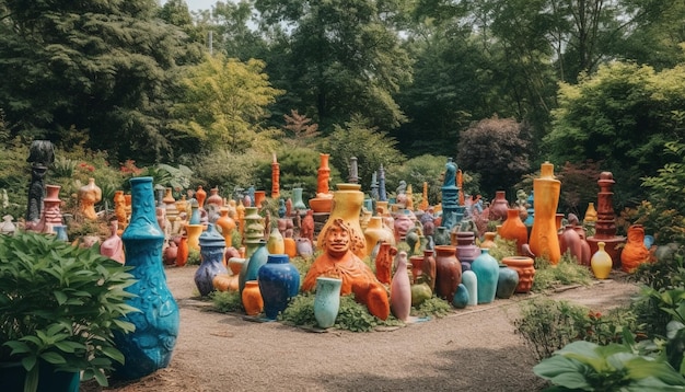 In door AI gegenereerde bloempotten van aardewerk groeien groene planten