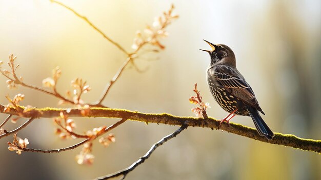 写真 春の初めに 樹枝の上で 鳥が歌う aiが作った