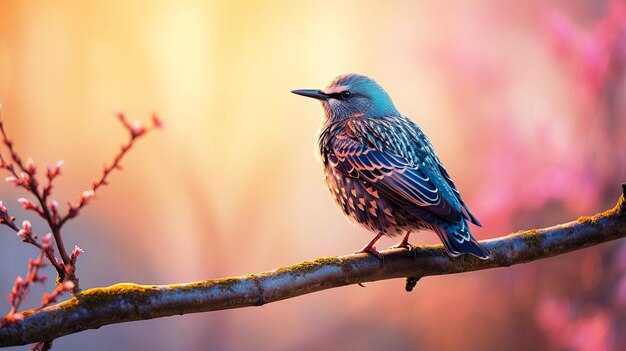 写真 春の初めに 樹枝の上で 鳥が歌う aiが作った