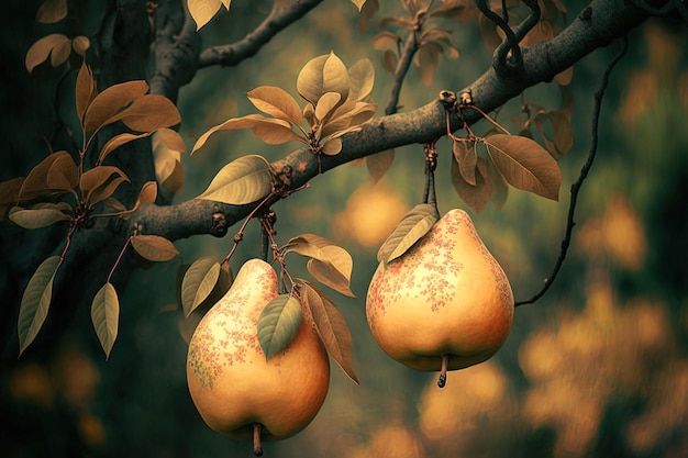 In een boomgaard hangen rijpe Japanse peren aan bomen