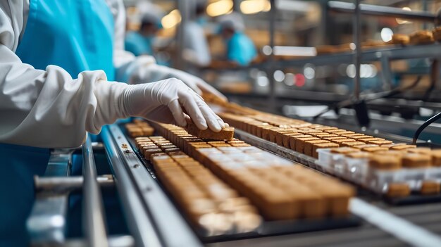 In een industriële faciliteit voor het maken van chocolade verzamelen en verpakken werknemers chocolade Generatieve AI