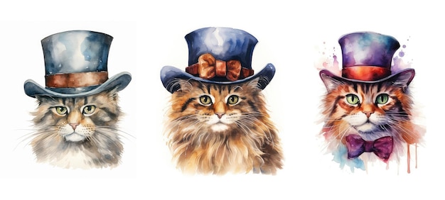 in een kat een hoed ai gegenereerd ht ht katten huisdieren hedwer htwering in een cat een hoed illustratie waterverf