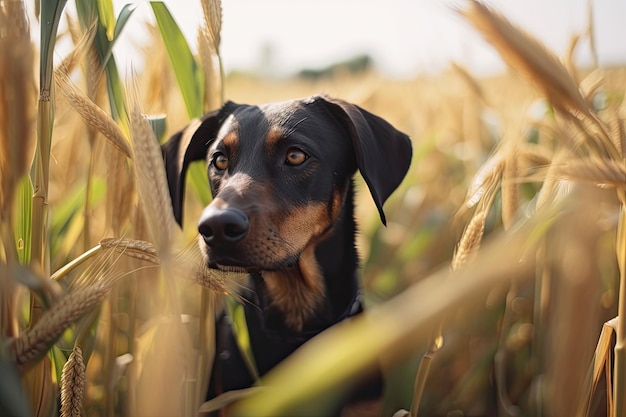 In een korenveld gaat een hond weg