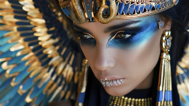 In een moderne twist op de traditionele Egyptische make-up een vrouws zwarte kohllined ogen worden geaccenteerd met een
