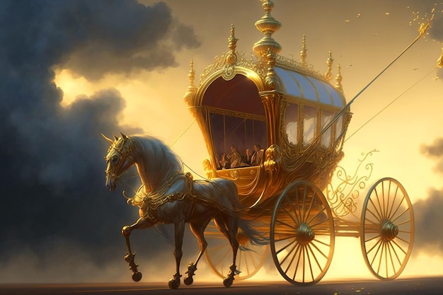 In een scène uit de film 'het gouden paard' wordt een paardenkoets getoond.