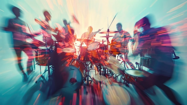 In een vage beweging en intensiteit ontketent een groep percussionisten hun energie door een