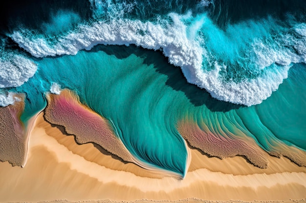 In het abstracte rijk komen de zee en het zand samen met dramatische flair