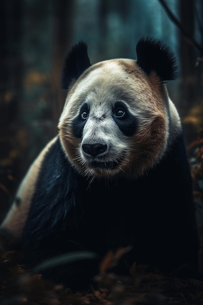 In het bos zit een pandabeer.