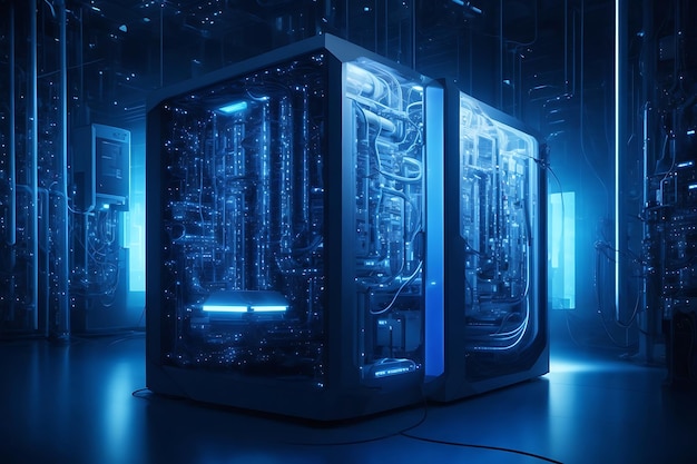In het licht een illustratie van Big Data supercomputers in actie
