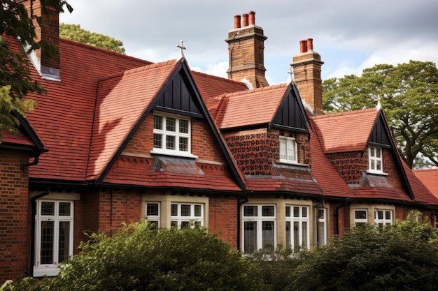 In het noordwesten van Londen wordt op het dak van een woning rood klei dakpannen geïnstalleerd