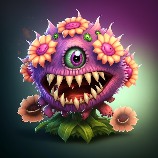In het spel enkele monsterontwerp bloemvorm cartoonstijl door Generative AI