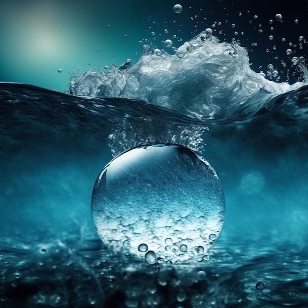 In het water drijft een waterdruppel.