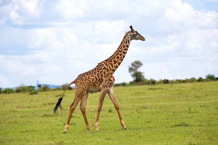 Foto in kenia rennen giraffen door het graslandschap