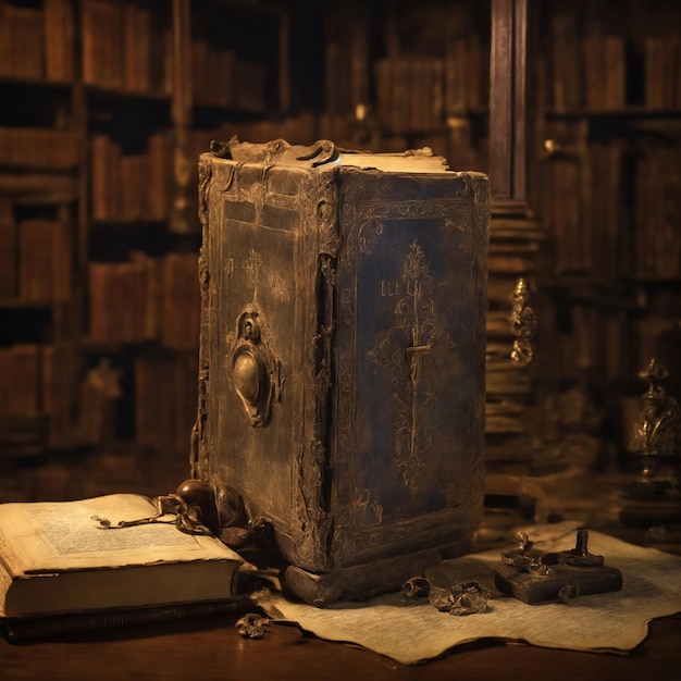 사진 오래된 도서관 깊은 곳에, 먼지 속에서 잃어버린 보석처럼 빛나는 소중한 책이 있습니다