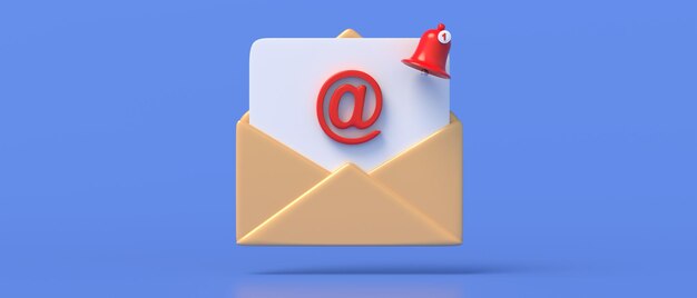 Inbox email notification one new e mail minimal envelope blue\
color background 3d illustration