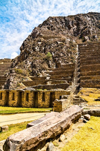 Inca archeologische vindplaats in Ollantaytambo in de Heilige Vallei van Peru