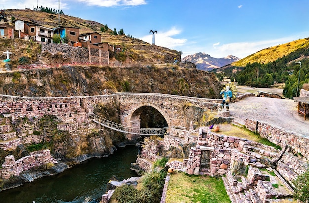 Inca and colonial bridges at checacupe in peru